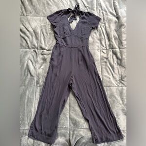 Abercrombie & Fitch Black Open Tie-Back Short Sleeve Jumpsuit Size Medium